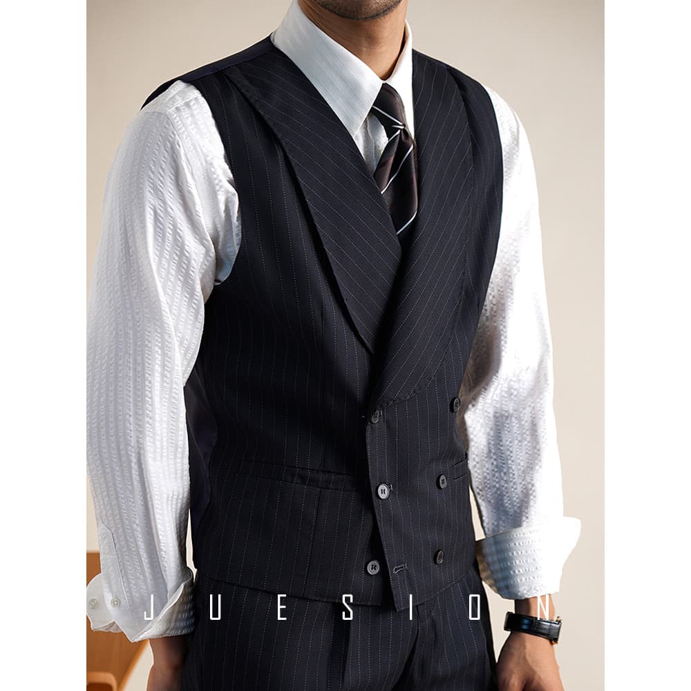 Jucean italiano listrado duplo Breasted gola de frutas verdes terno colete masculino fino-ajuste vestido de banquete de