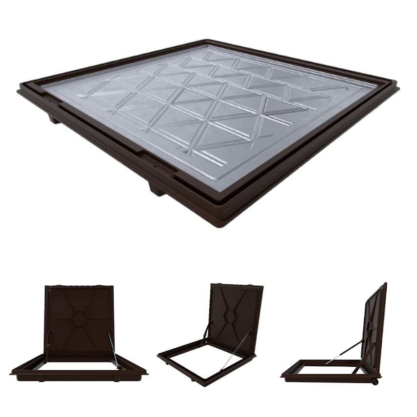 Tampa Piscina Casa Máquina 40x40 Articulada Rebaixada Marrom