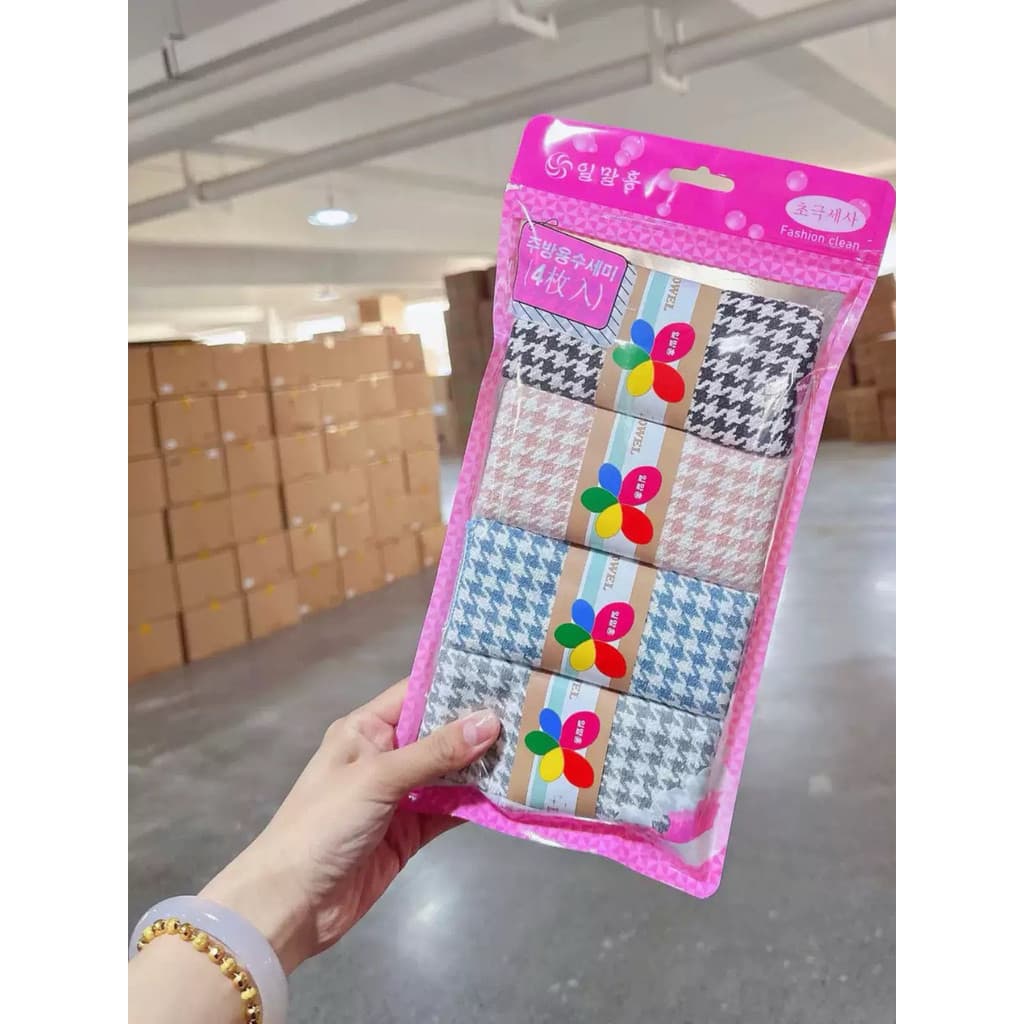 Versão coreana Houndstooth toalha de limpeza molhado seco dupla utilização pano cozinha dedicado absorção de água não-fo