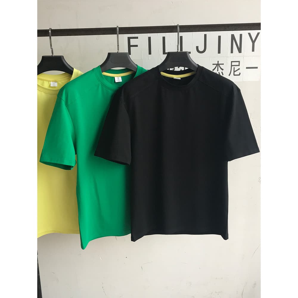 Fergeni Camiseta masculina de manga curta com decote pequeno verão Casual gola redonda camiseta All-Match algodão meio-