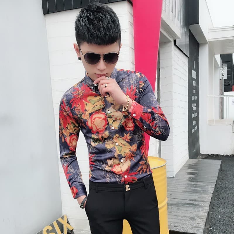 2023 primavera verão novo estilo na moda moda impresso camisa não-ferro Street Wear estilo fino estilo coreano de manga