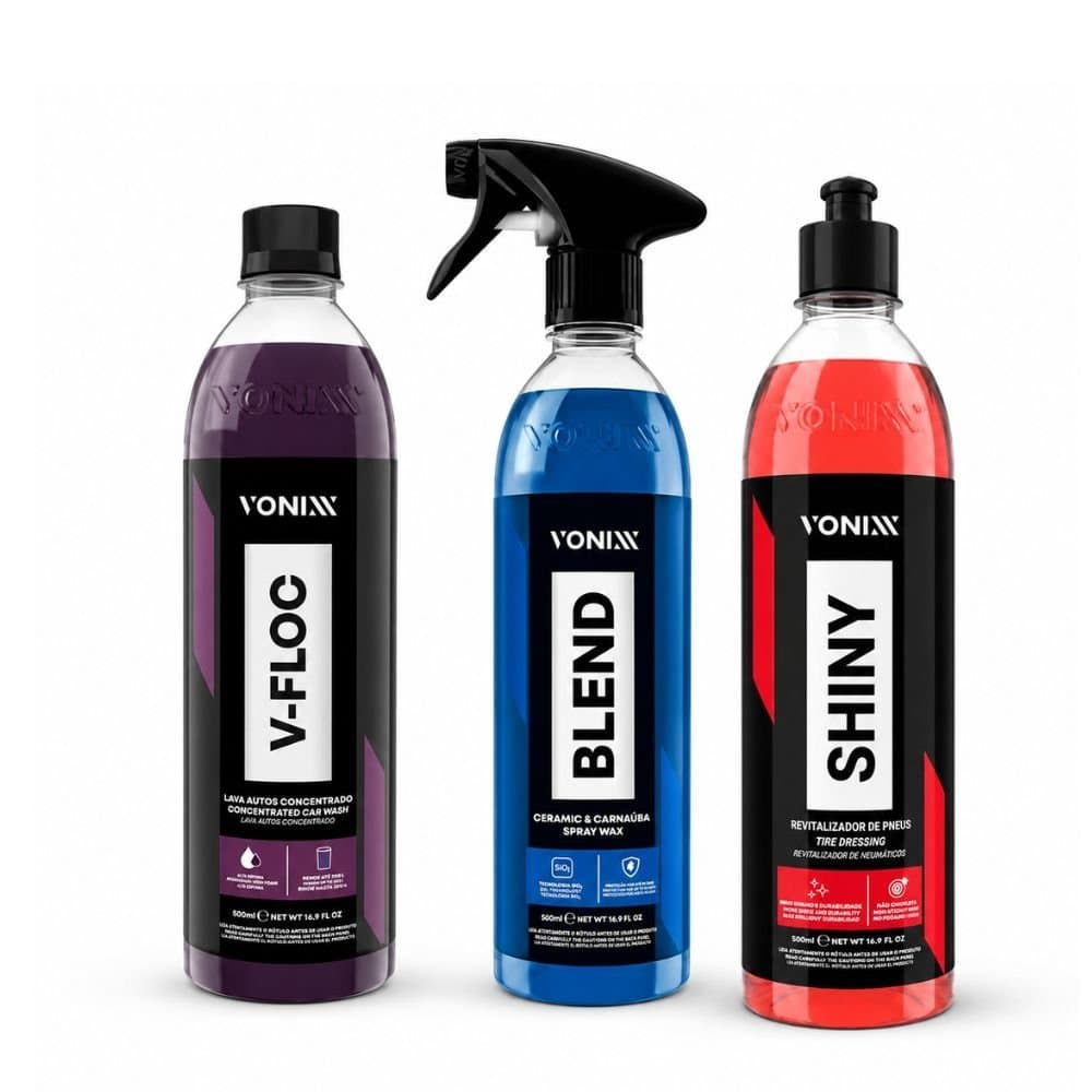 Kit Estética Automotiva Completo Vonixx V-Floc 500ml + Blend 500 ml e Shiny 500ml