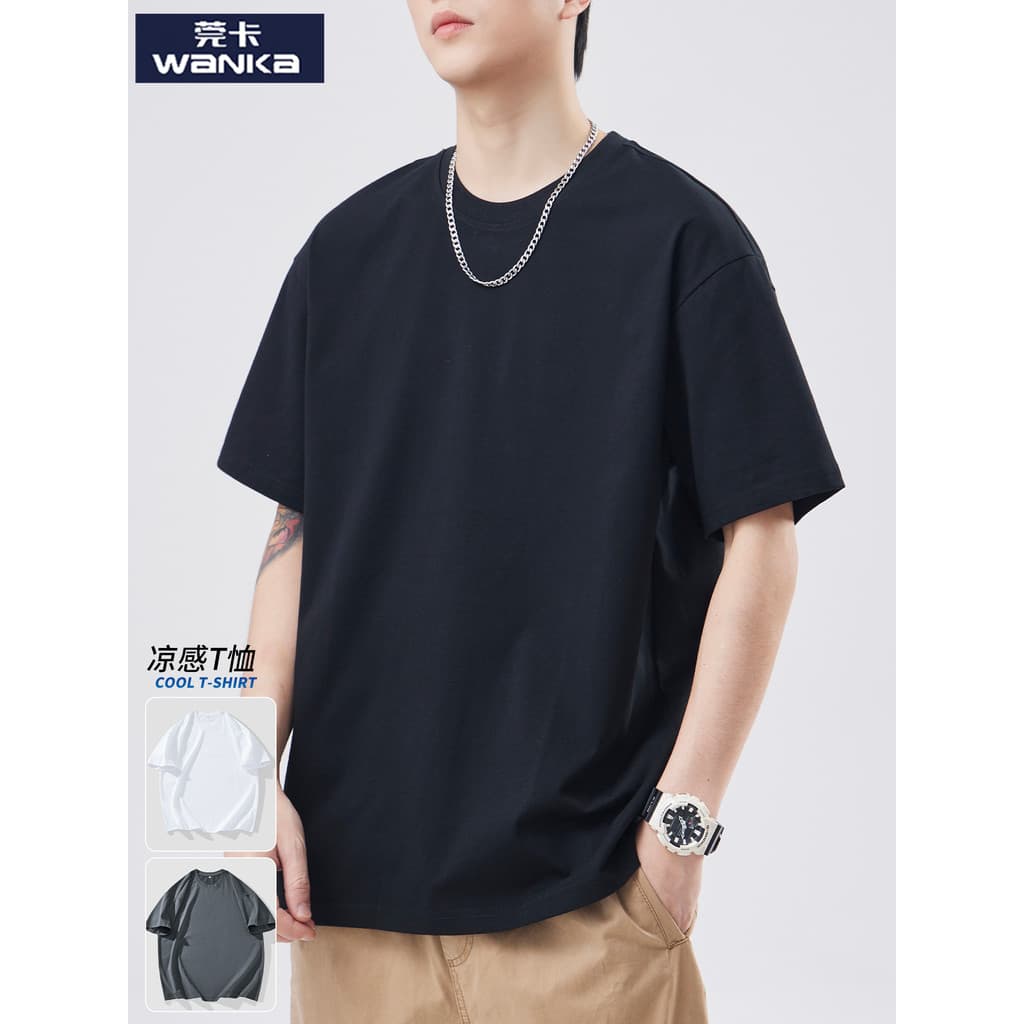 Camiseta de manga curta masculina verão estilo americano Formal ombro solto camiseta masculina Slub algodão em torno do