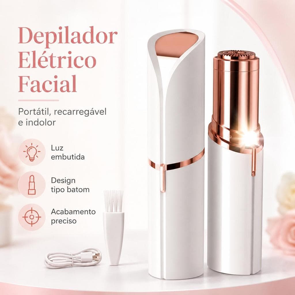 Depilador Elétrico Facial Tipo Batom Portátil Recarregável USB, Removedor de Pelos Indesejados para Buço, Queixo