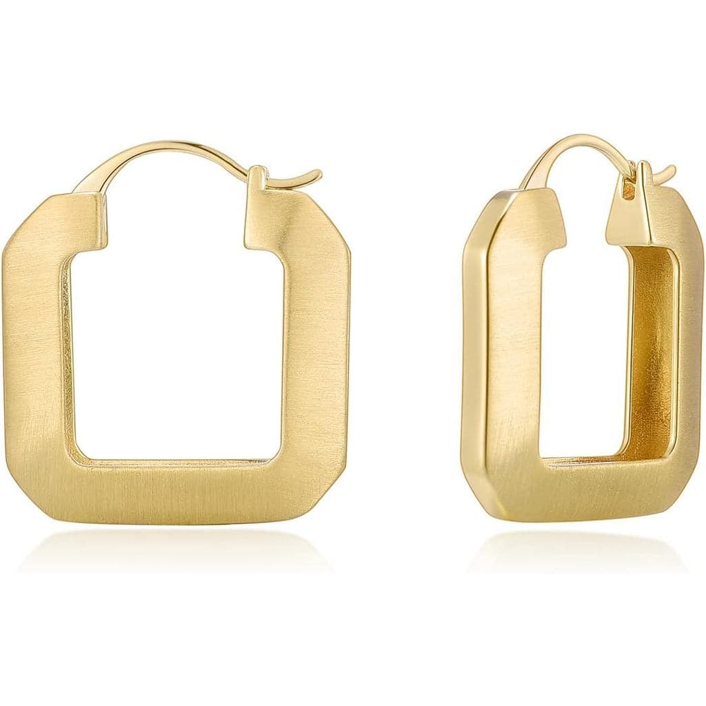 Brincos de Argola Huggie Banhados a Ouro para Mulheres, Brincos de Argola Grossos Quadrados e Redondos, Presente de Joal