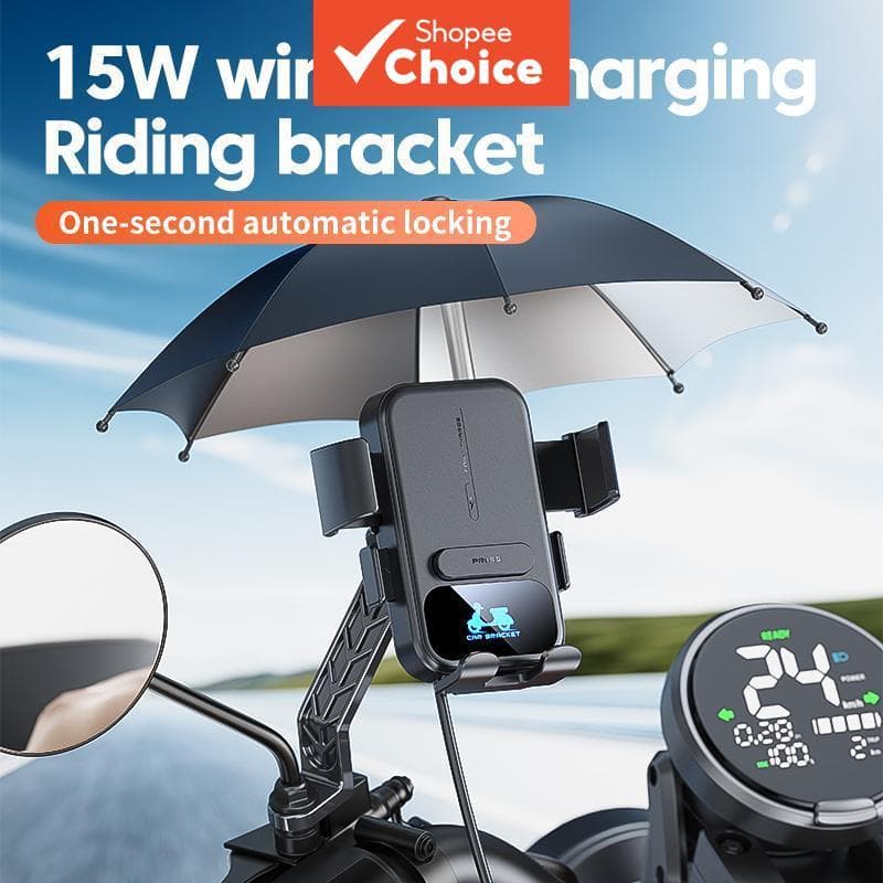 Suporte Para Celular Motocicleta , Carregador Sem Fio , Guarda-Sol , À Prova De Choque , Montagem Bicicleta