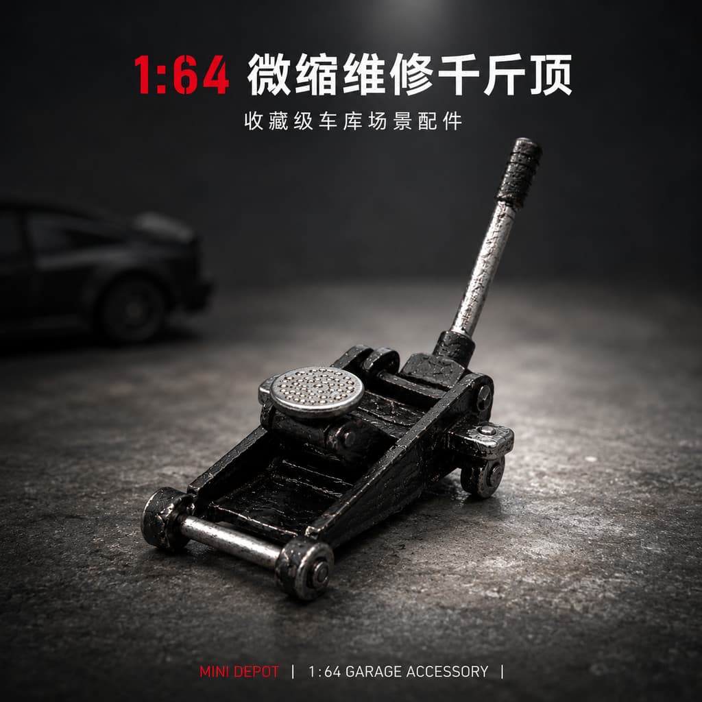 Modelo de carro em escala 1:64, macaco hidráulico preto, modelo em miniatura, equipamento de reparo de pneus para garage