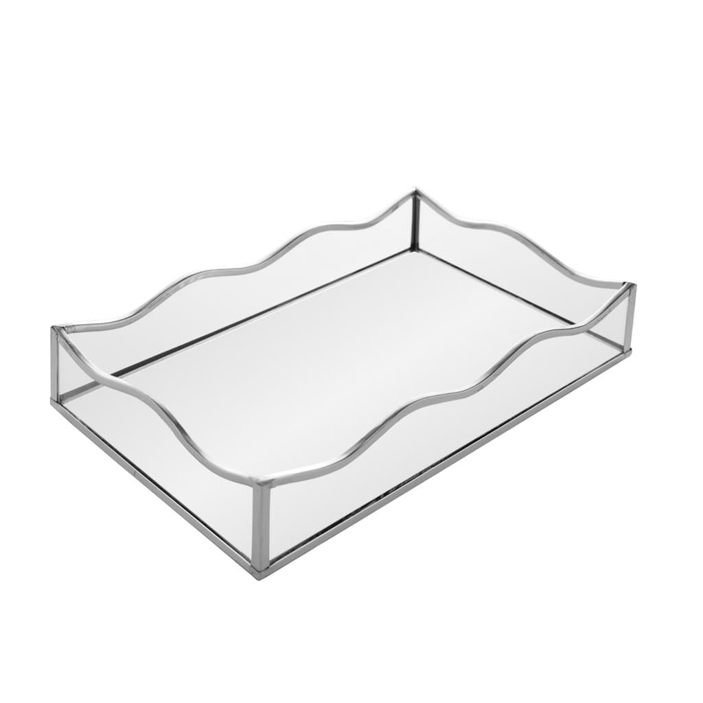 BANDEJA COM ESPELHO OCEAN 15X25X4CM  PRATEADA