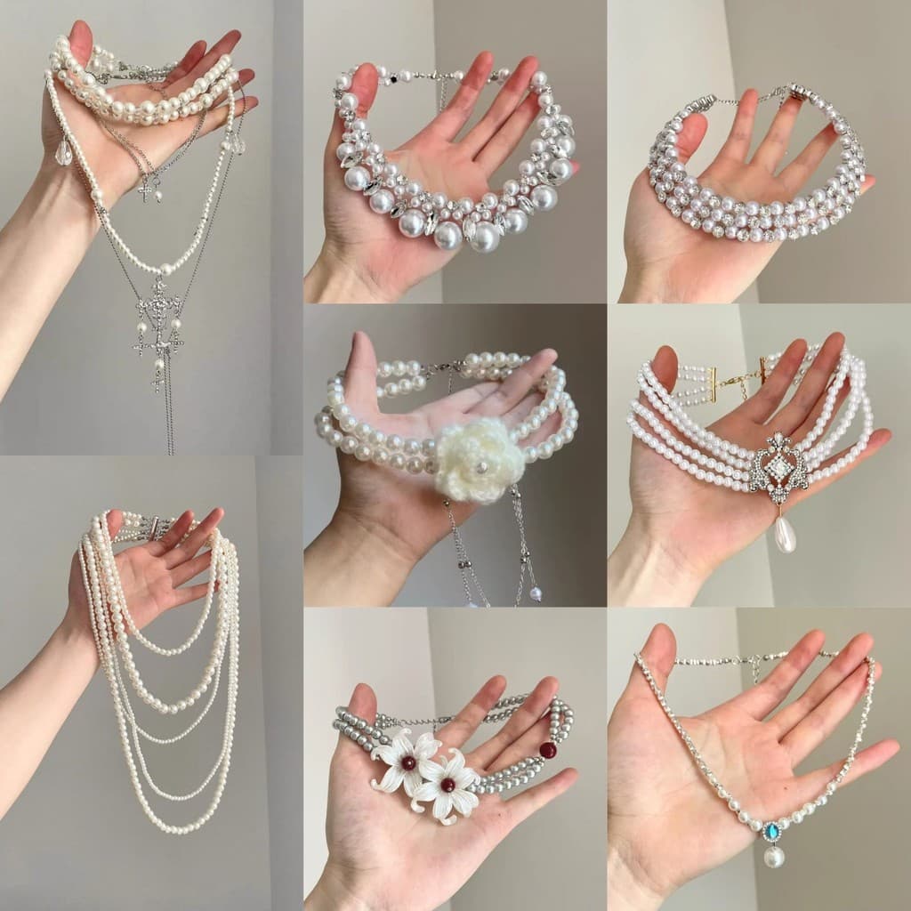 Retro indústria pesada Flash diamante pérola colar gargantilha feminino tribunal clavícula corrente luz luxo High-End te