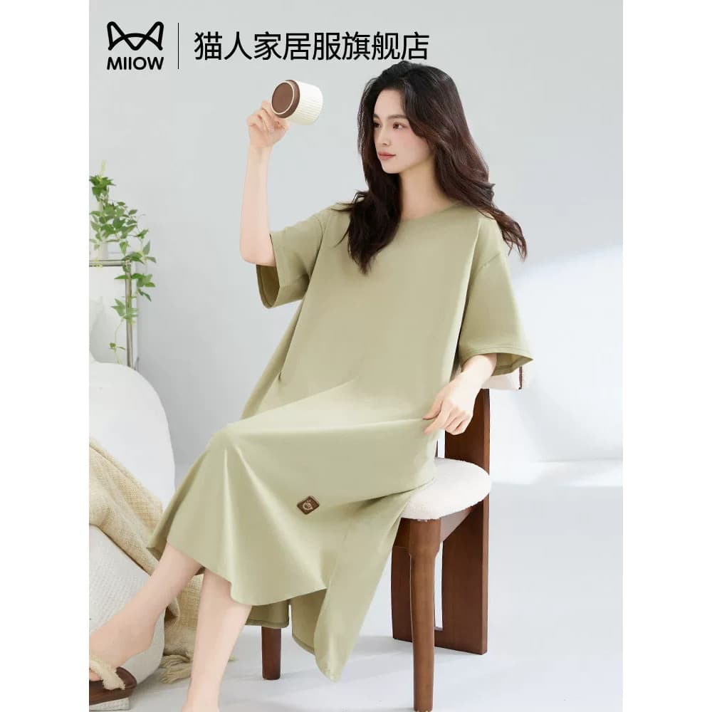 Gato camisola feminina verão puro algodão verão feminino High-End sentimento de manga curta limão pijamas feminino 2026