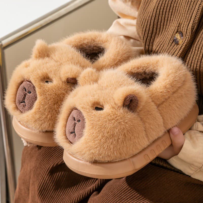 Chinelos de Algodão Fofos de Inverno para Crianças, Meninos e Meninas, Pantufas de Pelúcia em Forma de Capivara, Quentes