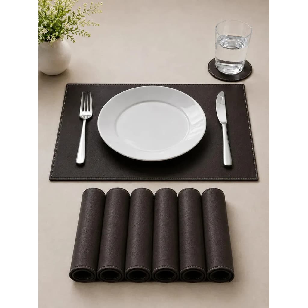 Kit 6 Jogos Americanos Mesa Sousplat Couro Com Porta-copos