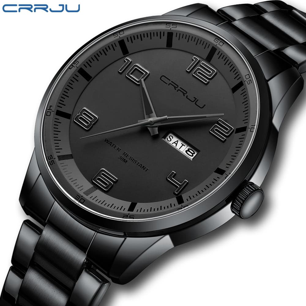 Relógio Masculino CRRJU, Marca Original, Simples e Estiloso, Ponteiro Luminoso, Pulseira de Aço Inoxidável, Casual, para