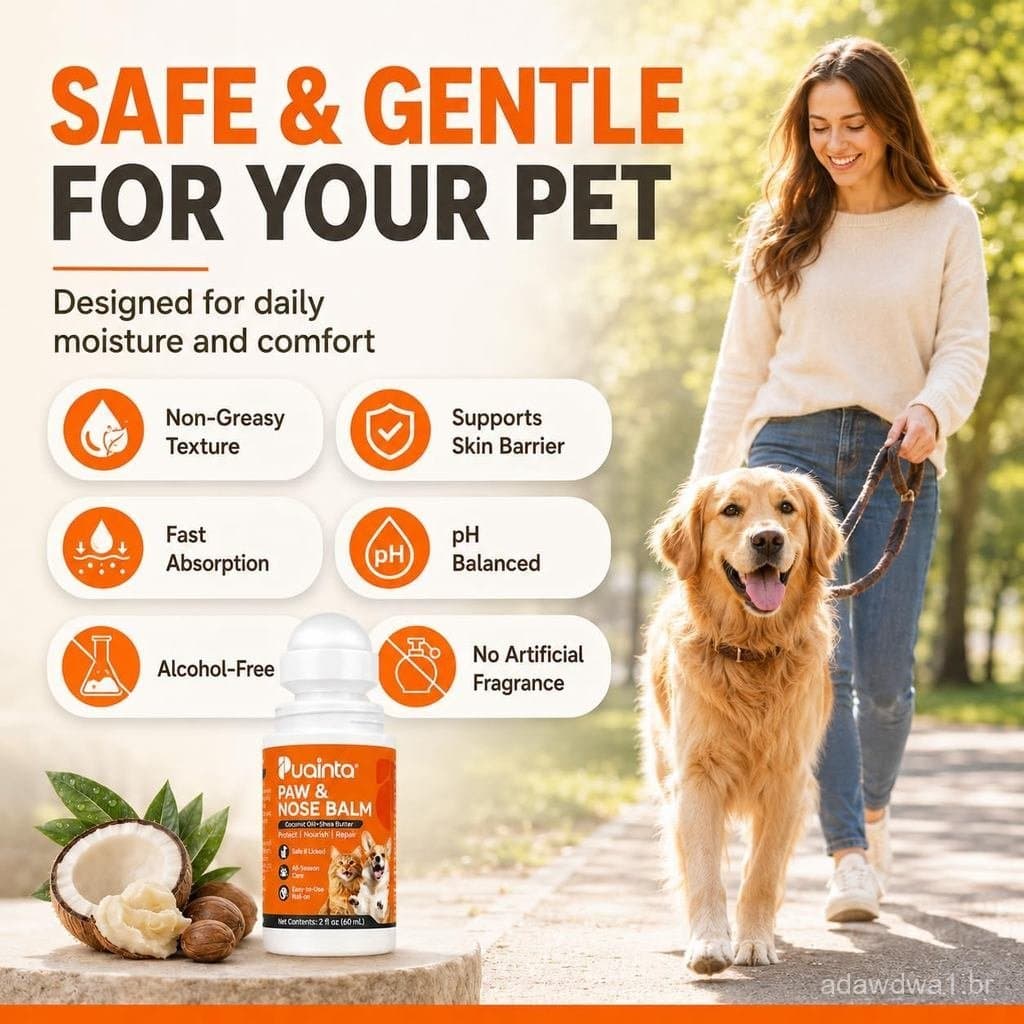 PUAINTA Bálsamo para Patas e Nariz, Roll-On | Hidratante Seguro para Lamber para Patas e Focinho Secos e Rachados | PawN
