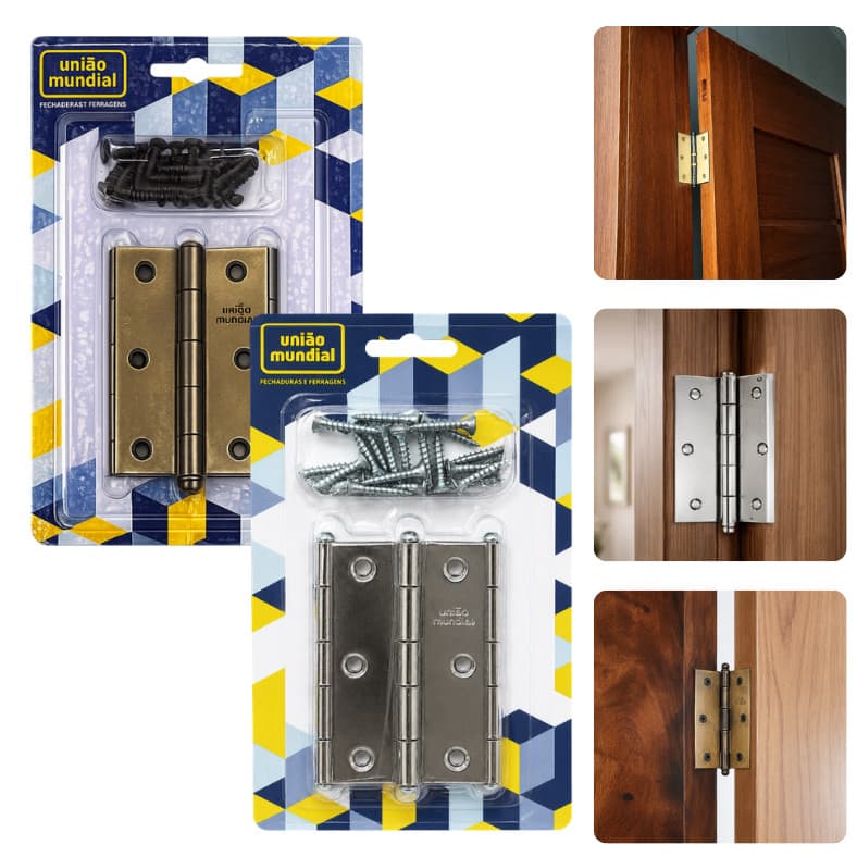 Kit Dobradiça Interna De Porta Madeira Convencional Aço Ferragem União Mundial