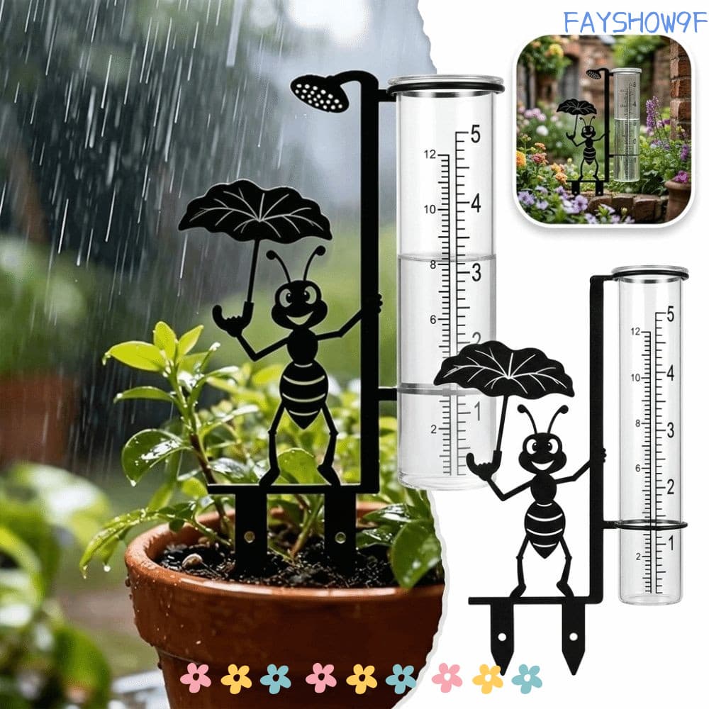 Medidor De Chuva Ao Ar Livre FAYSHOW , De Jardim Com Estaca De Metal Preto De Escala Dupla Para Quintal De Tubo