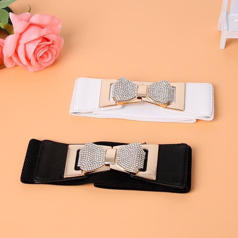 Cinto Elástico Feminino Cintura Fashion Wide Girdle Vestido Coreano Rhinestone De Fivela Preta