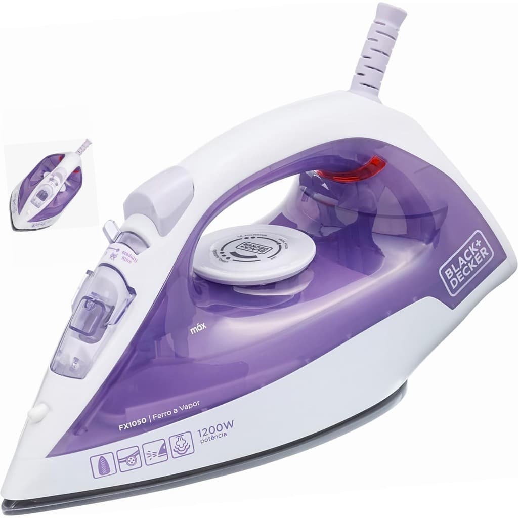 Ferro Passar Roupa Vapor Seco FX1050 1200W Base Antiaderente 15g/min Reservatório 240ml Roxo