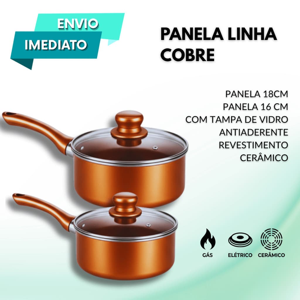 Panela Cerâmica Antiaderente Linha Cobre 16cm 18cm Para Cozinhar Sem Grudar e Lavar Fácil Dia a Dia