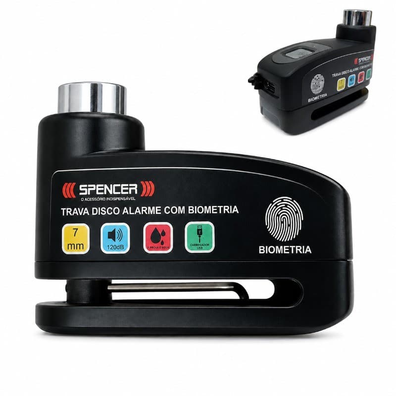 Trava Disco Moto Spencer Alarme 120dB Biometria