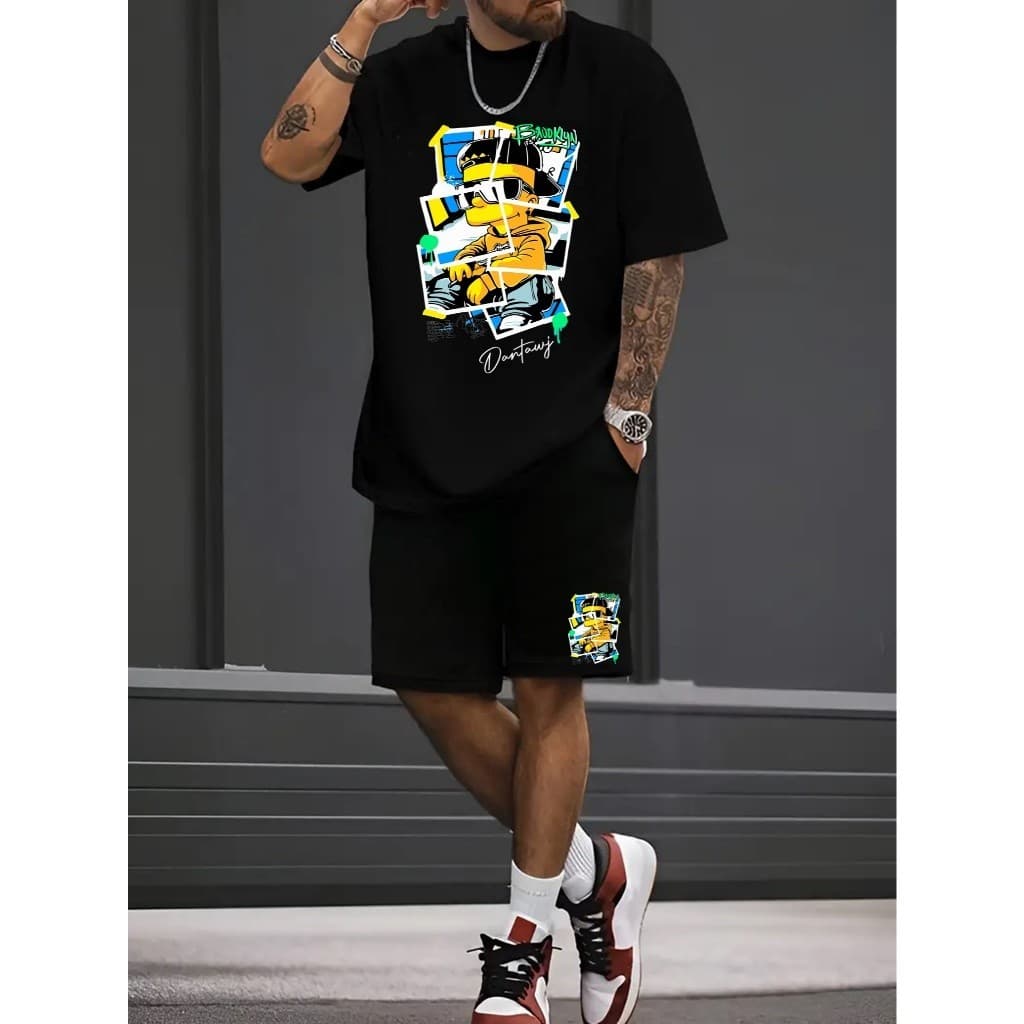 Conjunto Masculino Camiseta + Bermuda De Moletom BartyBrooklyn Kit Camisa e Short