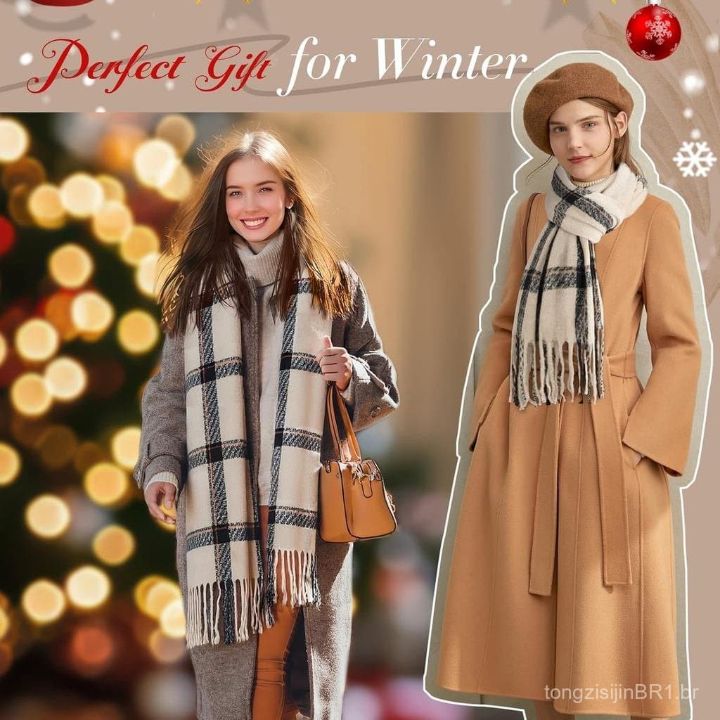 Cachecóis de Inverno Trifabricy para Mulheres, Cachecol Longo Tipo Manta, Cachecol Xadrez Macio e Elegante, Xales e Echa