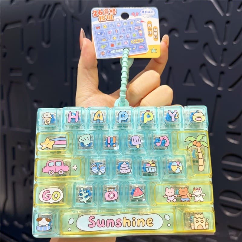 Chaveiro Mini Teclado De 26 Teclas Fidget-Transparentes , Pingente De Brinquedo Portátil Para Alívio Do Estresse Em Movi