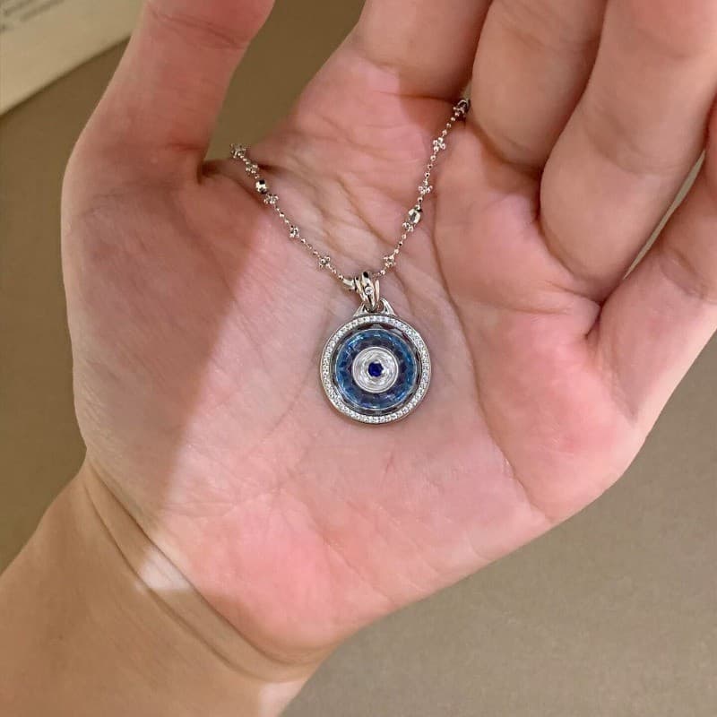 Colar Giratório De Diamante Com Bússola Azul , Gargantilha Luxuosa E Moderna Para Mulheres .