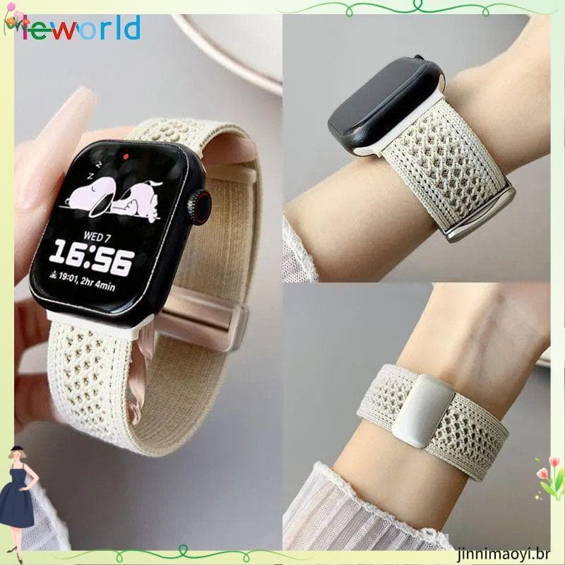 Adequado para AppleWatch malha S10 cinta Apple Watch iwatchs11 fivela magnética de náilon respirável s9