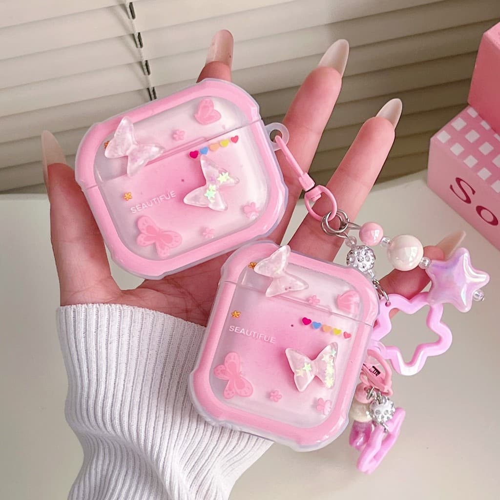 Ins borboleta rosa quatro cantos resistente a choques adequado para Airpods4 Apple fone de ouvido Bluetooth caso 3a gera