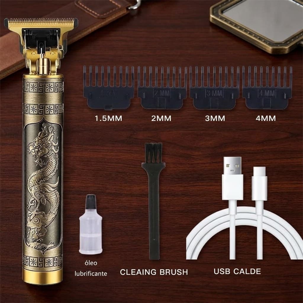 Aparador de Barba e Cabelo T9 Dragao com Tela LED Indicador de Bateria Maquina de Acabamento