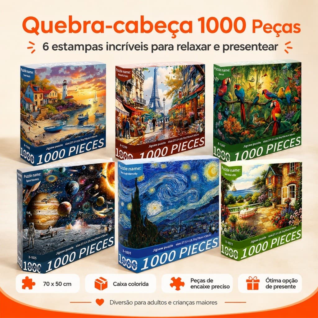 Quebra-Cabeça 1000 Peças Paisagens Artes Van Gogh Paris Adulto Infantil Jogo Educativo