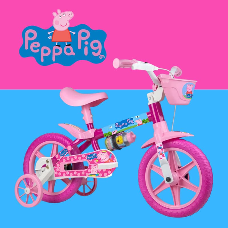 Bicicleta Infantil Meninas Aro 12 Peppa Pig e Amigos