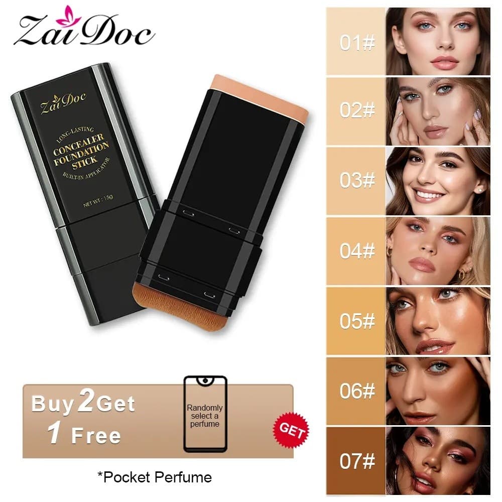 Zaidoc7-colorDual-EndedConcealerFoundationStick , 2 Em 1fundação De Longa Duração E Corretivo Com Pincel , yFullCoverage