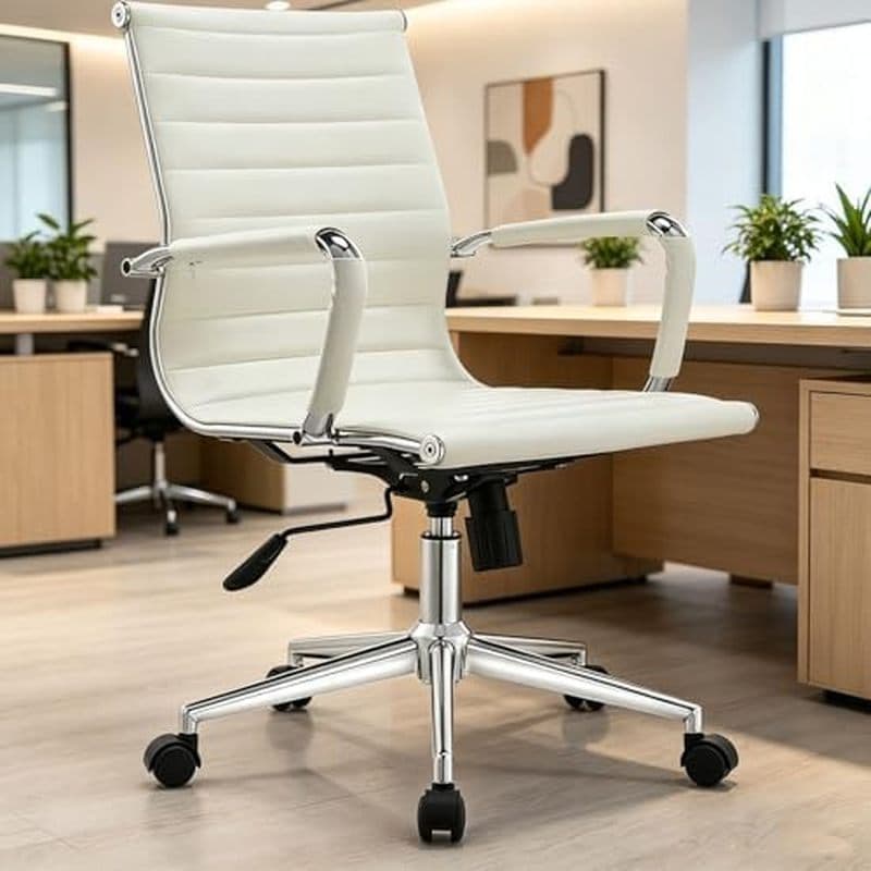 Mesa De Computador Cadeira Ergonômica De Escritório Branca/Preta Giratória Exesiva Com Encosto Médio Rodas E Apoios De B