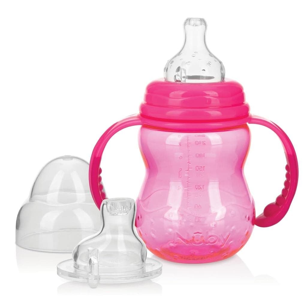 Nuby Copo de Treinamento 3 em 1 para Bebês - 8 Oz, Copo Antivazamento para Crianças com Bico Macio, Mamadeira e Alças Re
