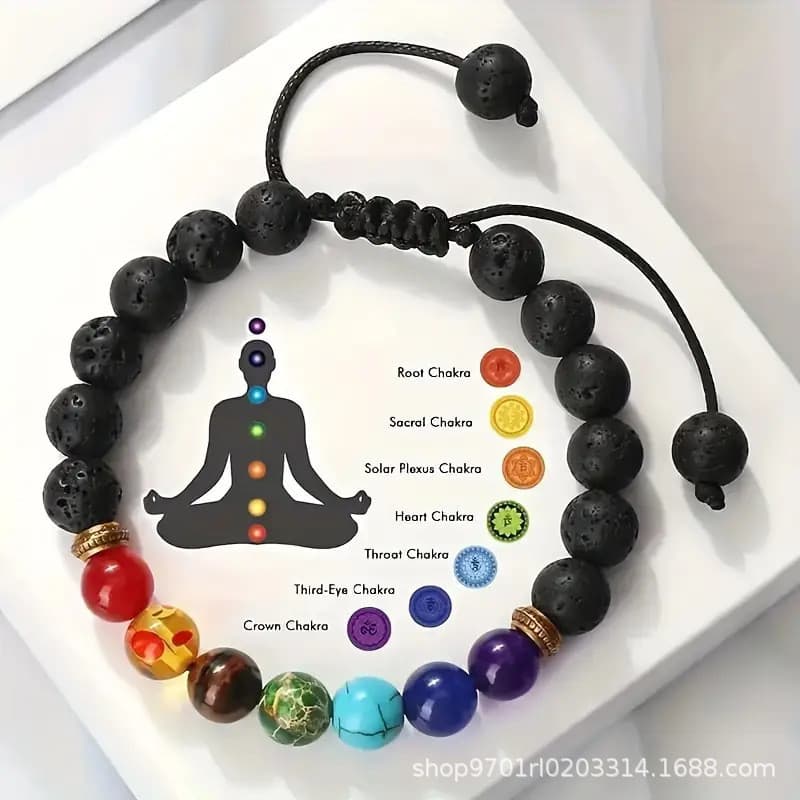 (((Pedra Vulcânica da Sorte) Pulseira Trançada de Pedra Vulcânica Colorida Homens Mulheres Contas Naturais Comuns