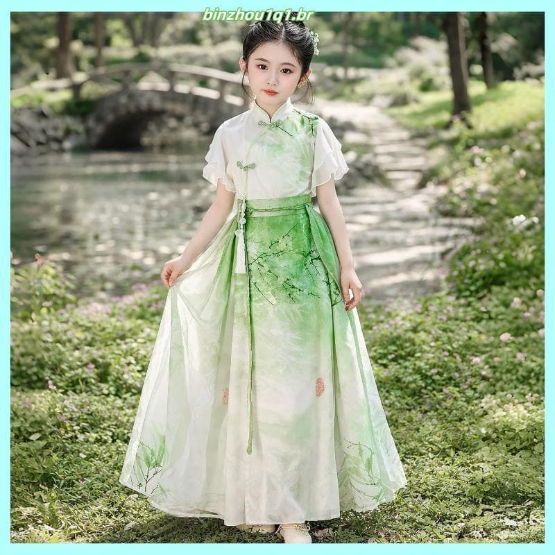 Crianças cavalo rosto saia meninas verão Hanfu terno 2026 novo estilo estilo chinês menina antigo Super fada terno de du