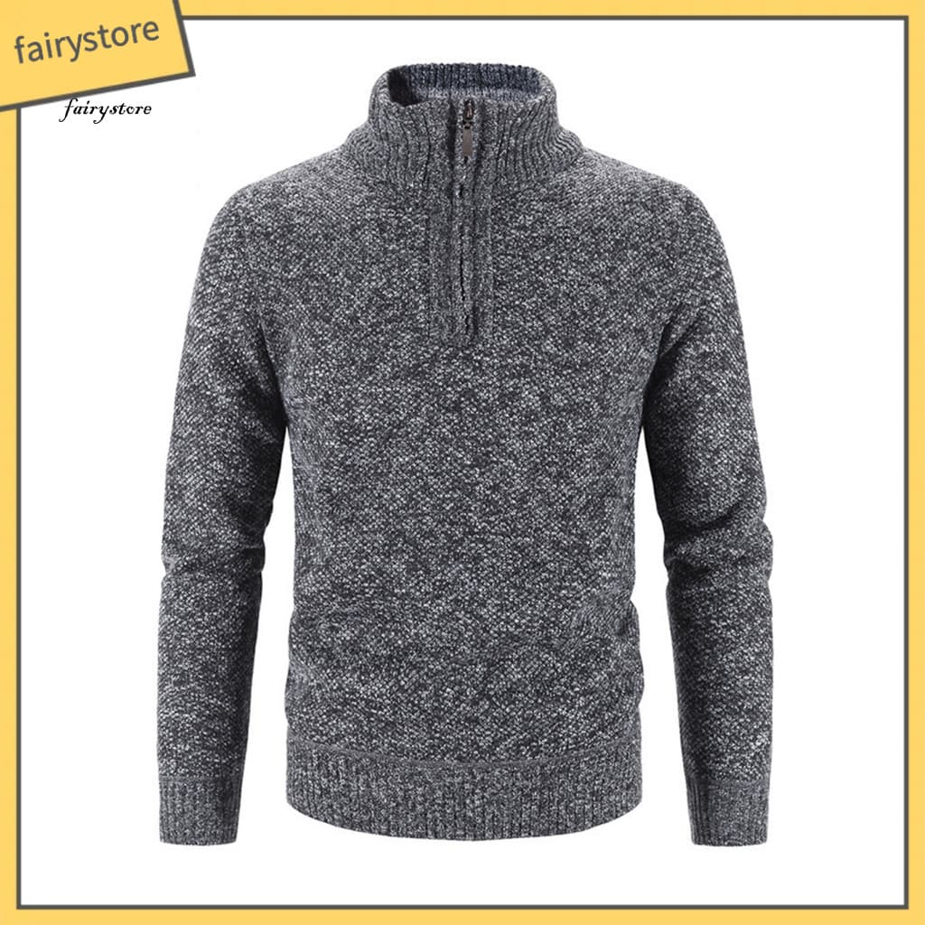 Long-sleeved Top Men Casual Long-sleeve Men's Half-zip Knit Sweater Coat Elastic Long Sleeves Stand Collar Mid-length Ou