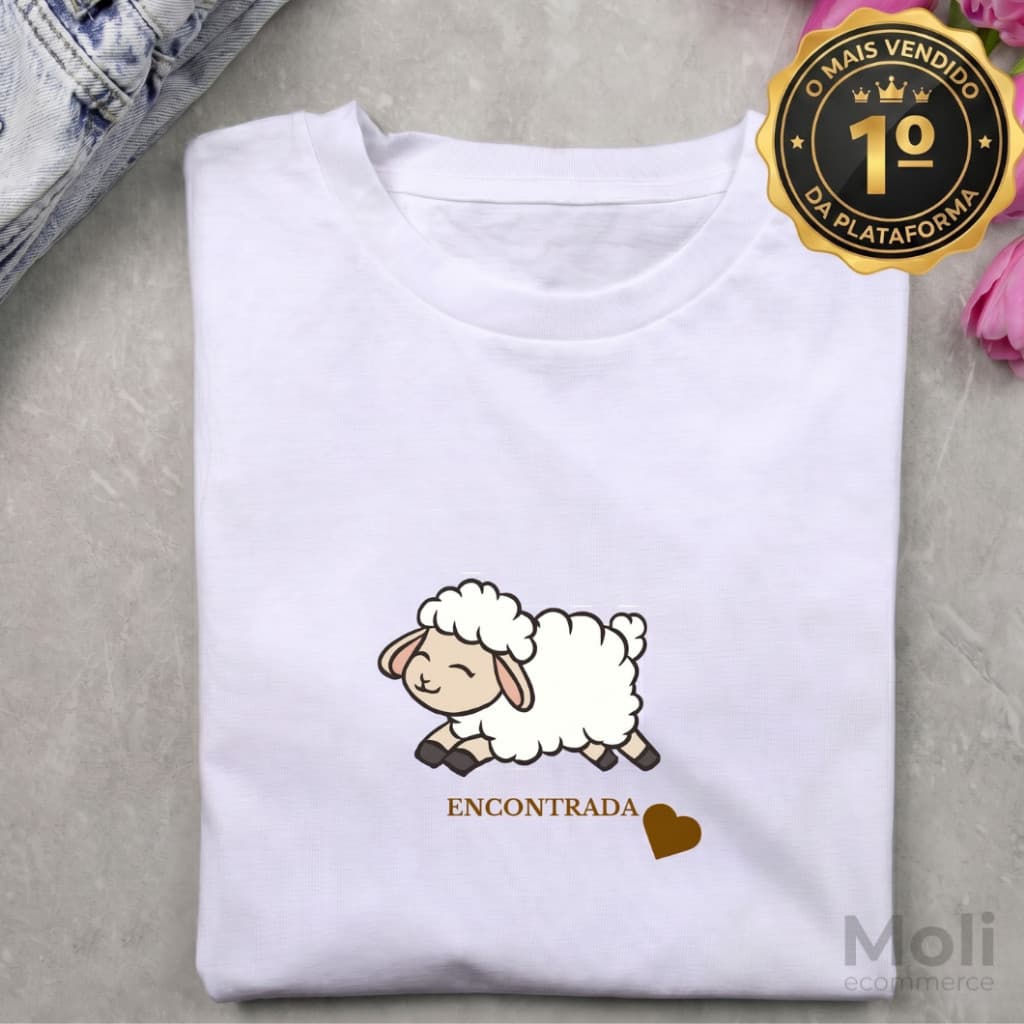 Camiseta Ovelha Encontrada Blusa Evangélica Feminina  Algodão Cristã Moda Básica