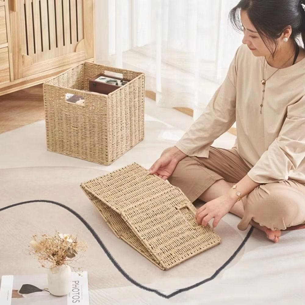 Cesta De Vime De Imitação , Caixa De Armazenamento Dobrável Quadrada De Grande Capacidade Tecida Decorativa