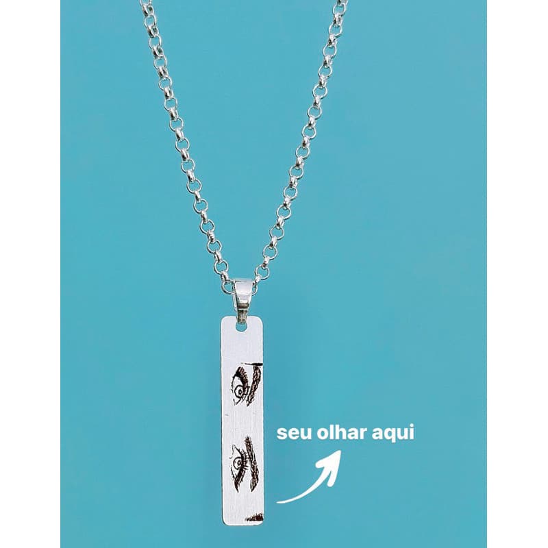 Colar personalizado à laser plaquinha “olhar” banhado à prata 925