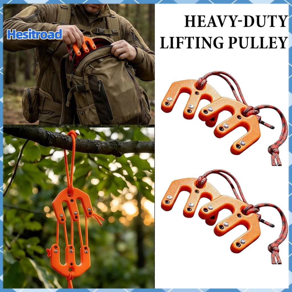 2pcs Heavy Duty Game Pulley Hoist System Hunting Block and Tackle Rope Lifting Tool for Outdoor Backcountry Garage Use D