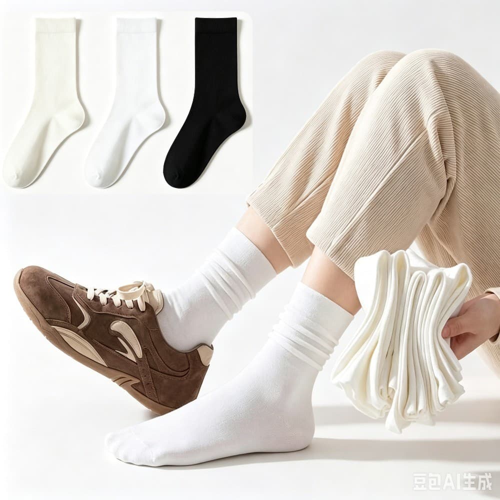 3 Pares Feminino Coreano Sólido Casual Branco Meias De Alta Qualidade Algodão Moda Boca Larga Macias Para Mulher