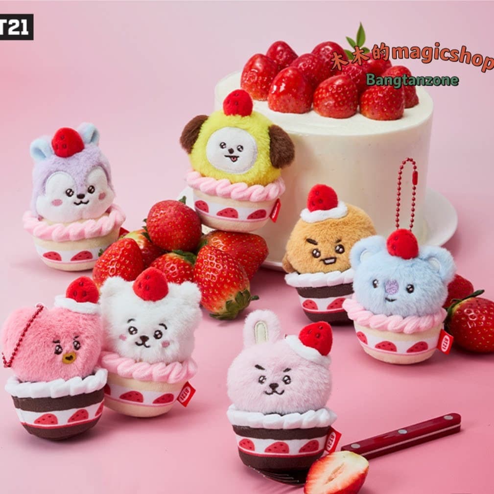 Chaveiro de Pelúcia com Pingente de Boneca da Festa do Bolo de Morango do Ídolo Kpop BTS AEHW