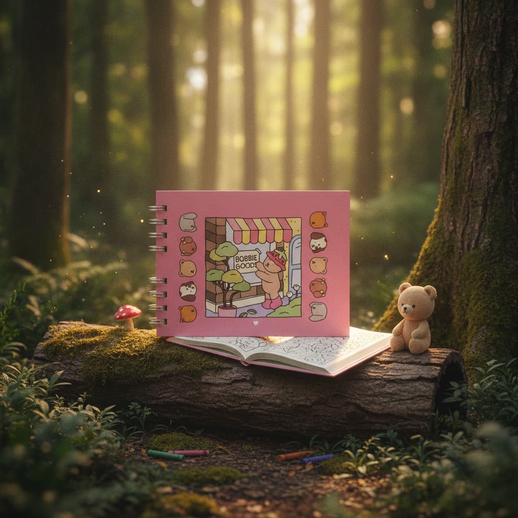 Livro de Colorir Infantil Urso Bob Rosa Capa Dura 50 Folhas Estímulo Criativo Educativo