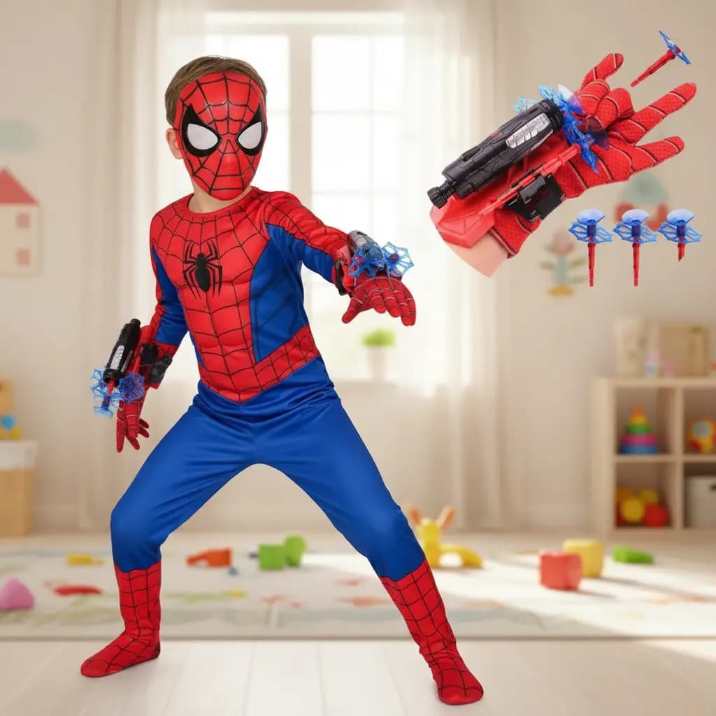 Fantasia Homem-aranha LUXO Masculina C/ Mascara Plastico E 2 Luva