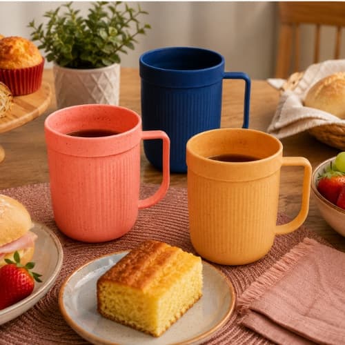 Caneca Stripes Lyor Fibra de Bambu e PP 340ml Resistente Design Elegante para Café Chá e Bebidas
