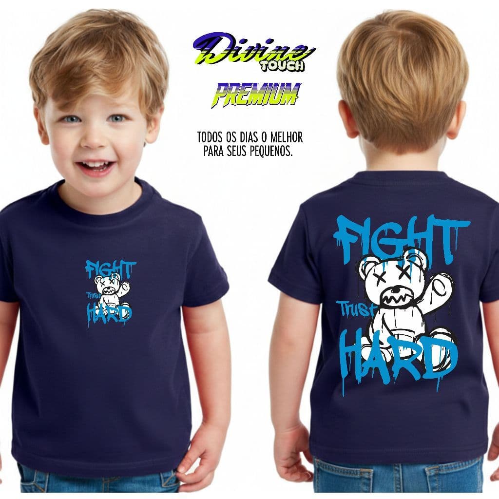Camiseta Infantil Streetwear Malha 100% Algodão Camisa Juvenil Estiloso Desenho Fight Hard