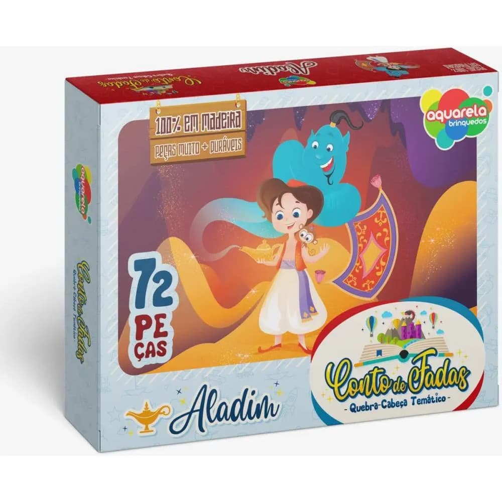 Jogo Quebra-cabeça Aladdin 72 Peças Madeira Aquarela